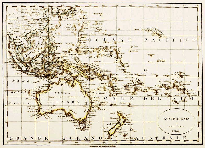 Australasia e Polinesia - Antique Print from 1824