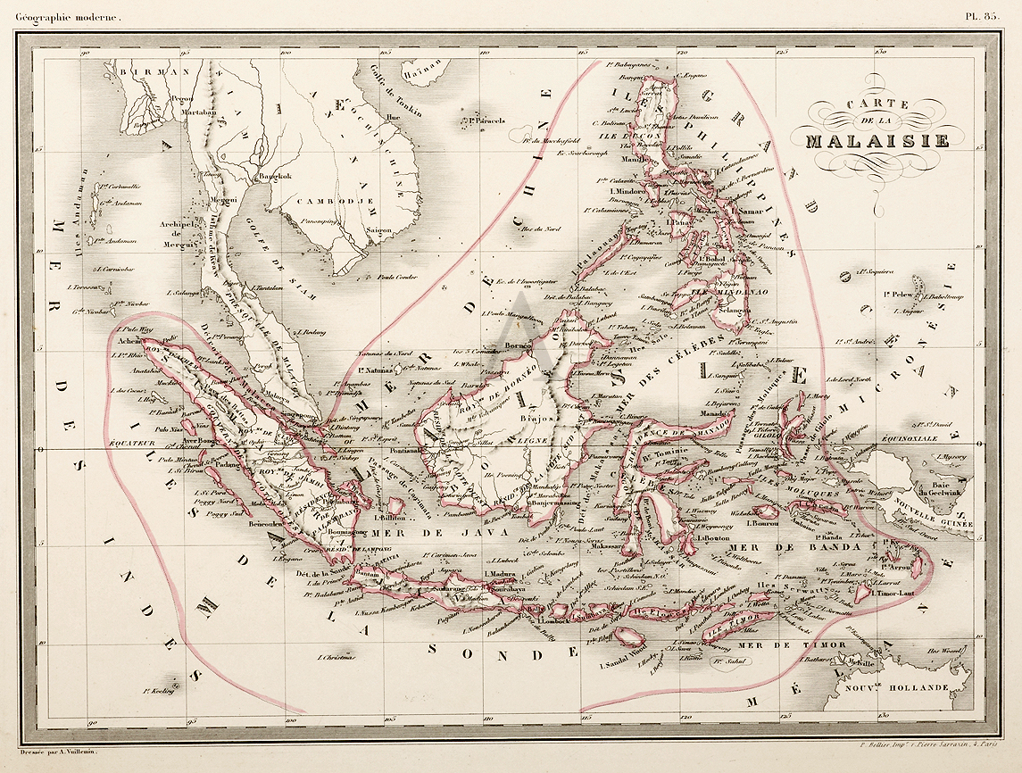 Carte de la Malaisie - Antique Print from 1850