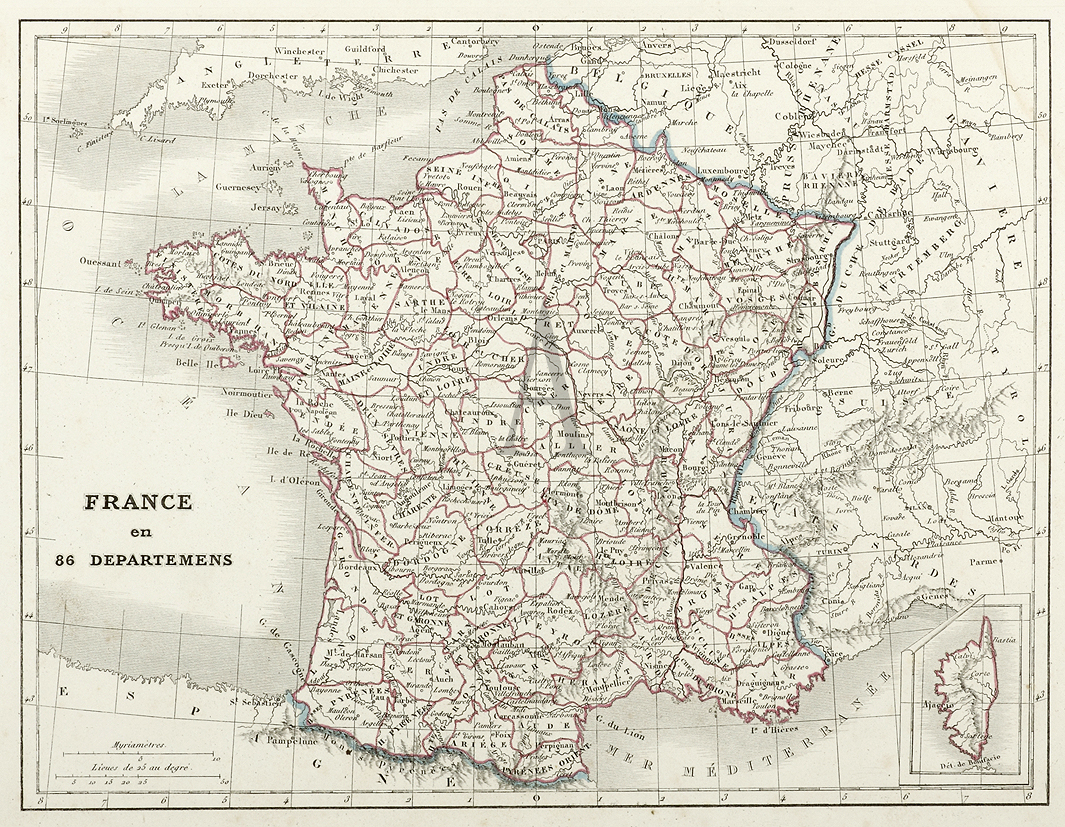 France en 86 Departemens - Antique Print from 1838