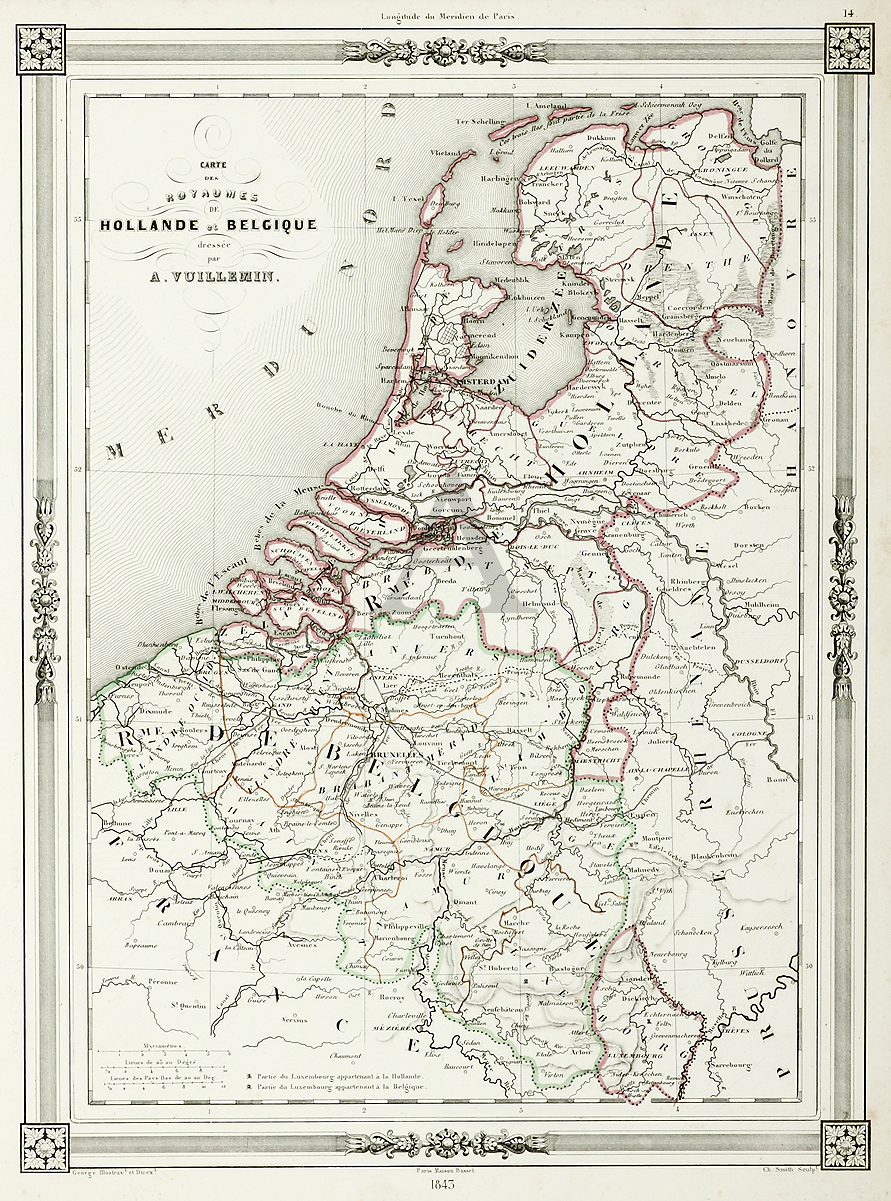 Cartr des Royaumes De Hollande et Belgique - Antique Print from 1843