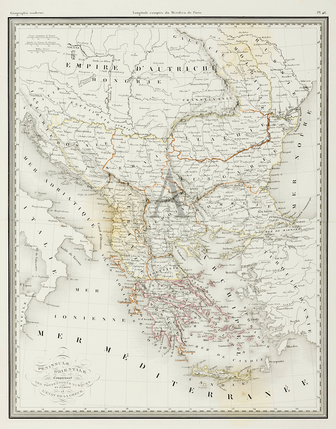 Peninsule Orientale Comprenant Les Possessions Turques en Europe et L'Etat De La Grece - Antique Print from 1834