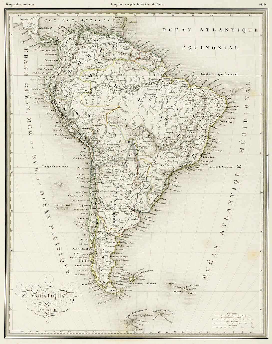 Amerique du Sud - Antique Print from 1834