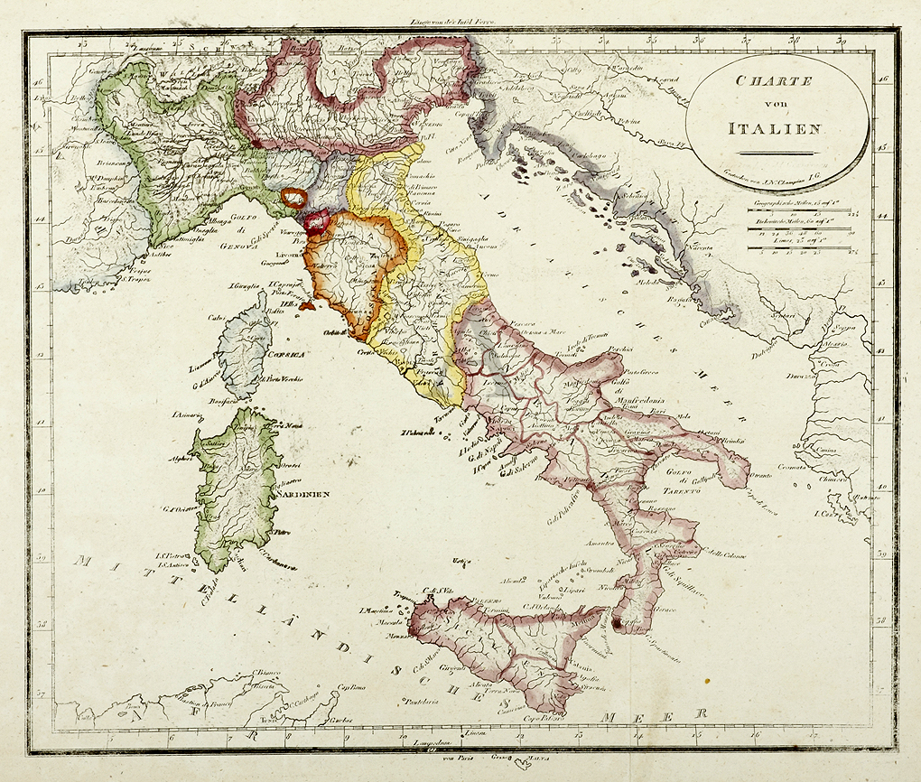 Charte von Italien. - Antique Print from 1820