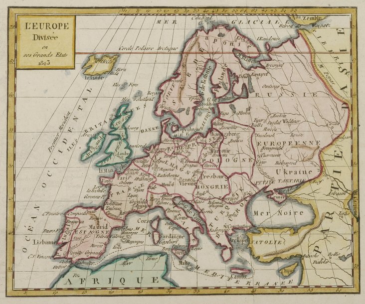 L'Europe Divisee en ses Grands Etats 1823. - Antique Print from 1823