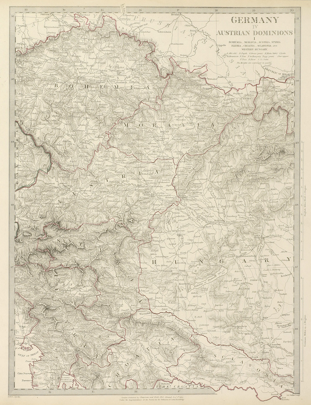 Germany IV Austrian Dominions I Bohemia, Morvia, Austria, Styria, Illyria, Crotia, Sclavonia and Western Hungary. - Antique Map from 1832