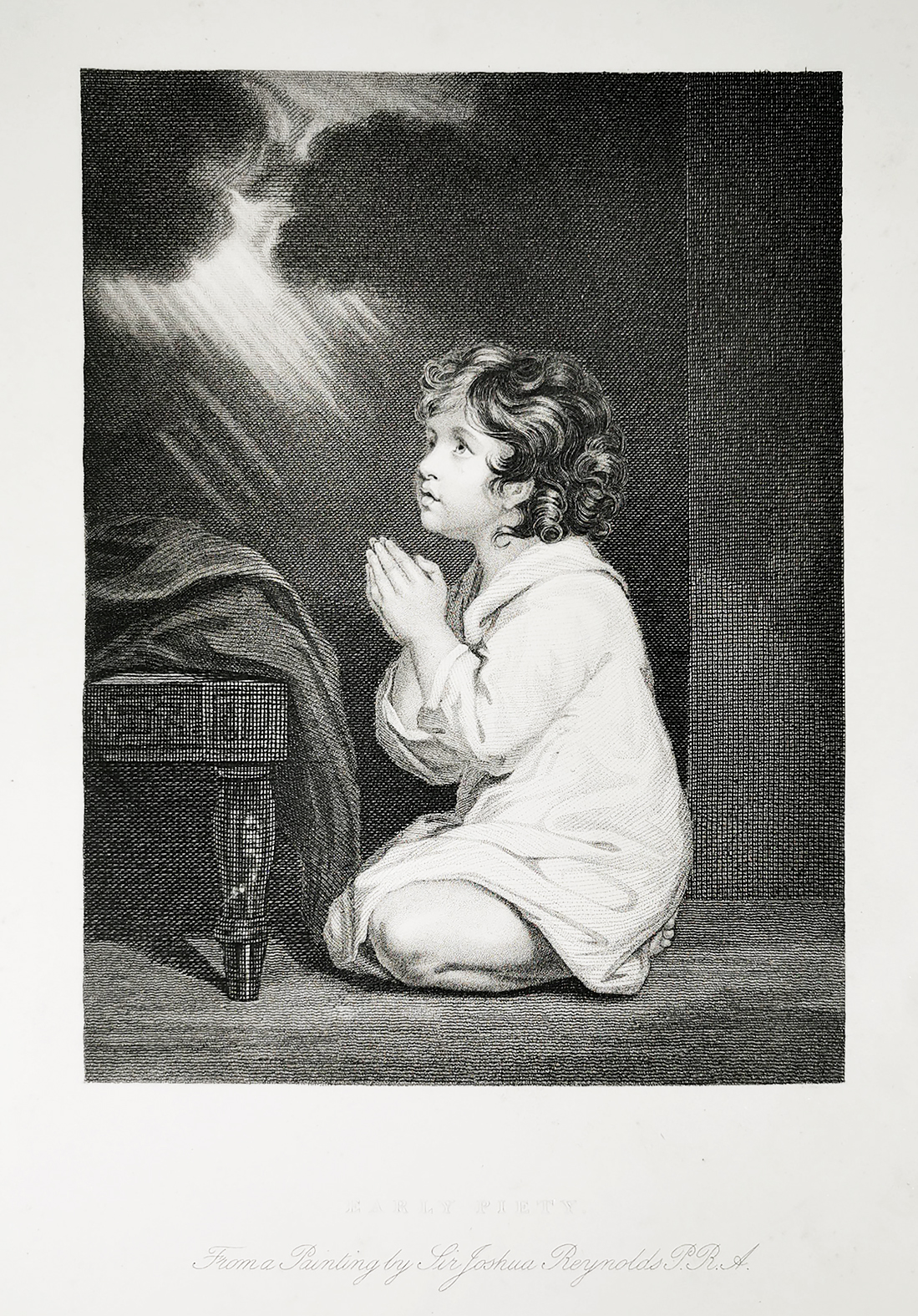 Early Piety. - Antique Print from 1890