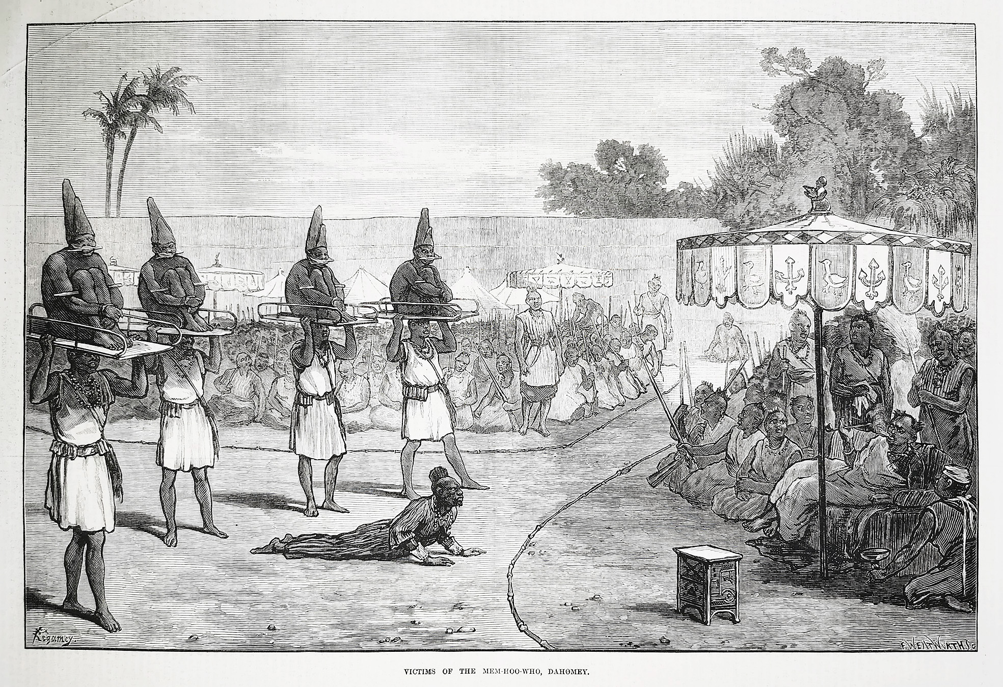 Victms of the Mem-hoo-who, Dahomey. - Antique Print from 1873