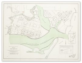 [Plague] Map of the Town of Ballina. Showing the places at which PLAGUE-infected Rodents were taken in 1905.....