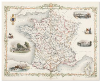 France - Antique Map from 1854