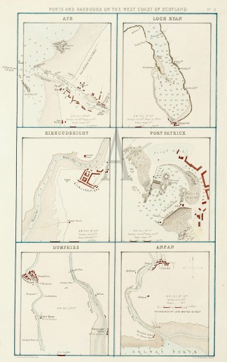 Ports and Harbours on the West Coast of Scotland - Antique Map from 1856