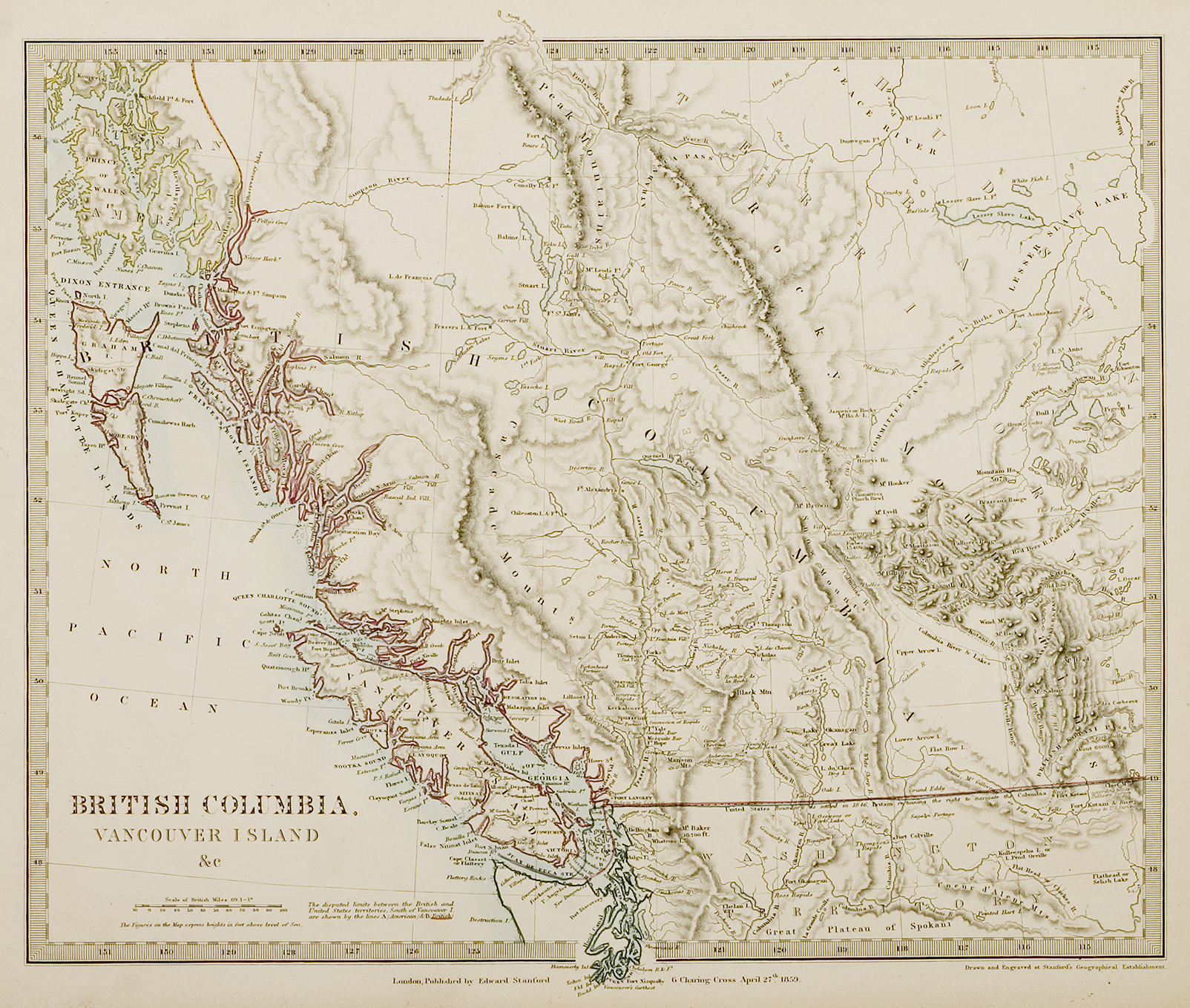British Columbia, Vancouver Island - Antique Print from 1859