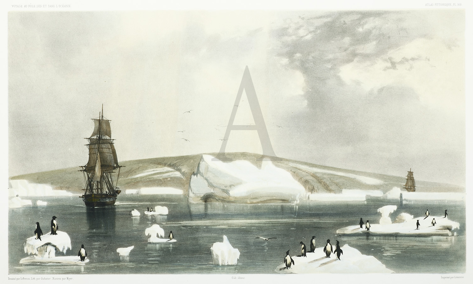 Decouverte de la Terre Adelie le 19 Janvier 1840. - Antique Print from 1842