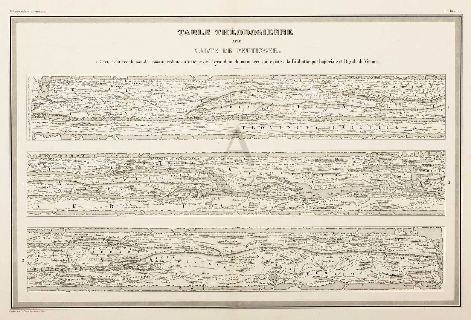 Table Theodosienne dite Carte De Peutinger. - Antique Print from 1850