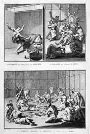Jongleur qui vient guerir in Malade. Esclaves qui pleurent le mort. Les parens demandent au defunt la cause de sa mort. RELIGIOUS Jongleur qui vient guerir in Malade. Esclaves qui pleurent le mort. Les parens demandent au defunt la cause de sa mort.