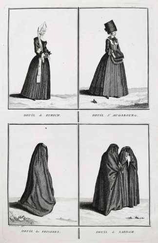Deuil de Zurich. Deuil d'Augsbourg. Deuil de Frisones. Deuil de Sardam. - Antique Print from 1723
