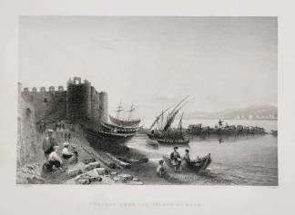 Tortosa from the Island of Ruad. - Antique Print from 1845