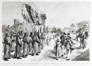 Religious Procession at Cimies, near Nice, on the Day of the Feast of the Annunciation. - Antique Print from 1885