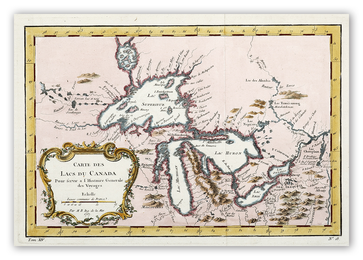 Carte des Lacs du Canada... - Antique Map from 1764