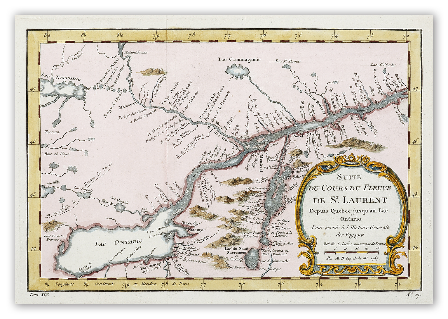 Carte du Cours du Fleuve de St. Laurent Depuis Quebec jusqu au Lac Ontario. - Antique Map from 1764
