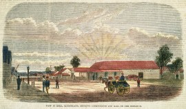 View in Roma, Queensland, Queensland, Showing Court-House and Gaol in the Distance. - Antique View from 1875