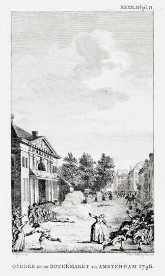 Oproer op the Botermarkt te Amsterdam 1748 - Antique Print from 1760