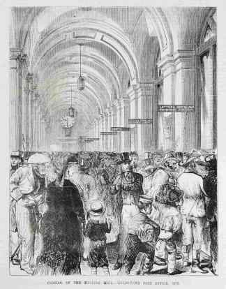 Closing of the English Mail - Melbourne Post Office, 1872. - Antique Print from 1872