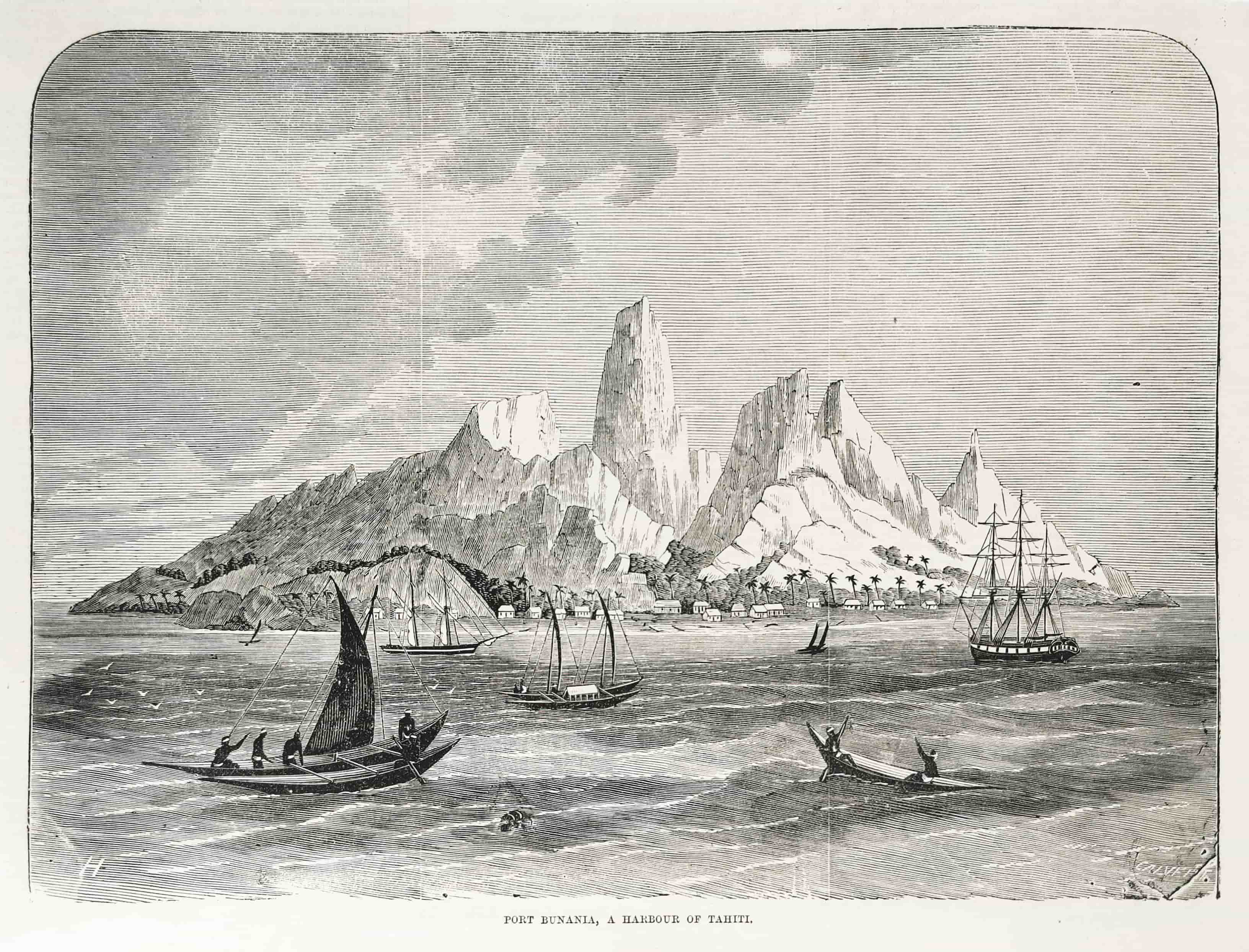 Port Bunania, a Harbour of Tahiti. - Antique View from 1866