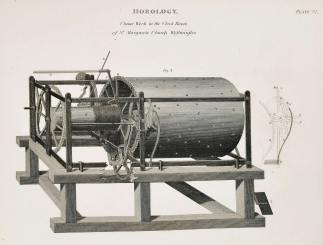 Horology. Chime work in the Clock Room of St.Margaret's Church, Westminster. - Antique Print from 1805