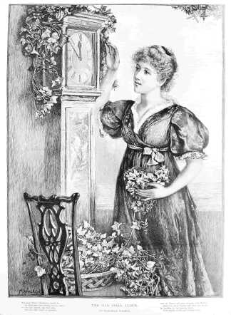 The Old Hall Clock - Antique Print from 1889