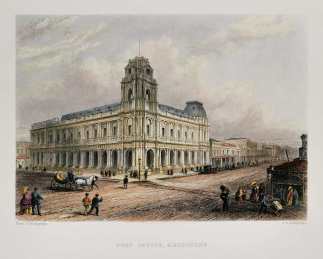 Post Office, Melbourne. - Antique Print from 1874