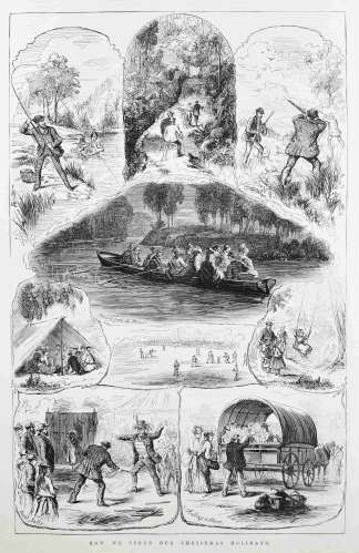 How we spend our Christmas holidays. - Antique Print from 1876