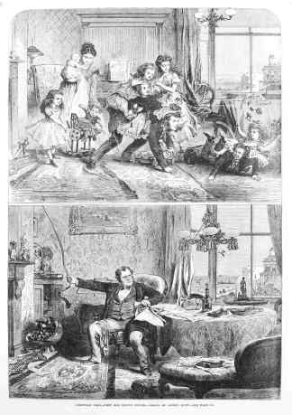 Christmas Time -  First and Second Floors. - Antique Print from 1867