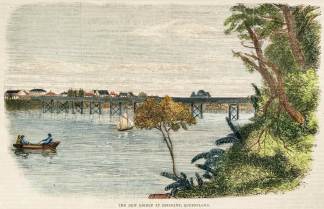 The New Bridge at Brisbane, Queensland. - Antique View from 1873