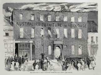 The Destruction of Hill's Furniture Warehouse, King Street. - Antique View from 1866