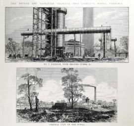 The British and Tasmanian Charcoal Iron Company's Works, Tasmania. - Antique View from 1876