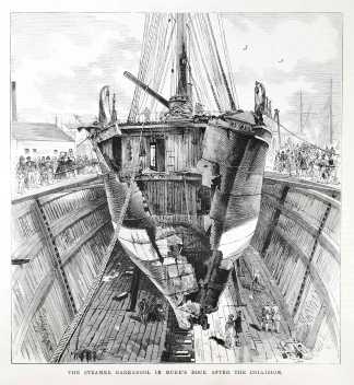 The Steamer Barrabool in Duke's Dock After the Collision. - Antique Print from 1876