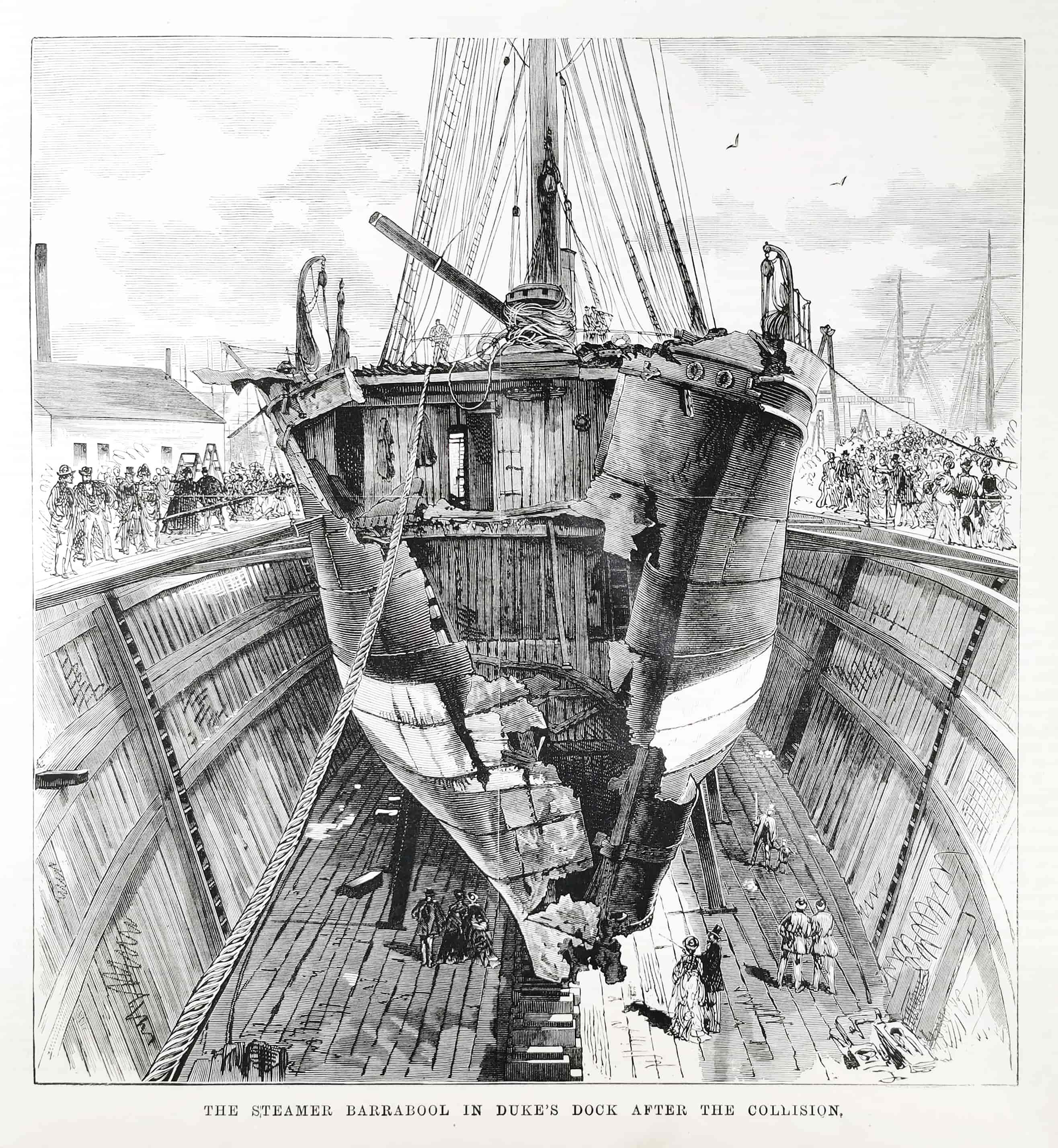 The Steamer Barrabool in Duke's Dock After the Collision. - Antique Print from 1876