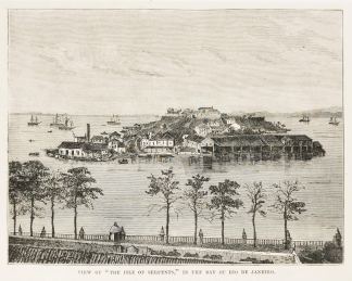 View of "The Isle of Serpents," in the Bay of Rio de Janeiro. - Antique Print from 1881