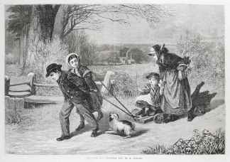 Preparing for Christmas eve. - Antique Print from 1868