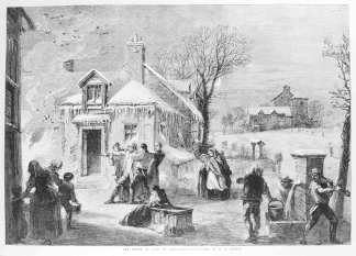 The House on Fire on Christmas Eve. - Antique Print from 1860