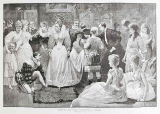 Christmas Festivities: rehearsing a Tableau. - Antique Print from 1891