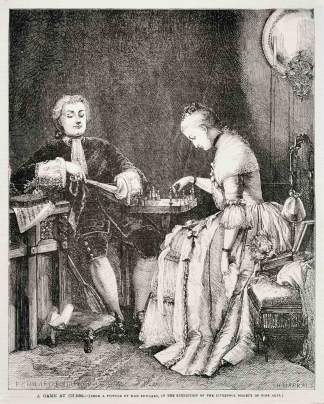 A Game at Chess. - Antique Print from 1858