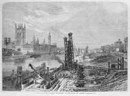Progress of the Southern Embankment of the Thames at Lambeth.