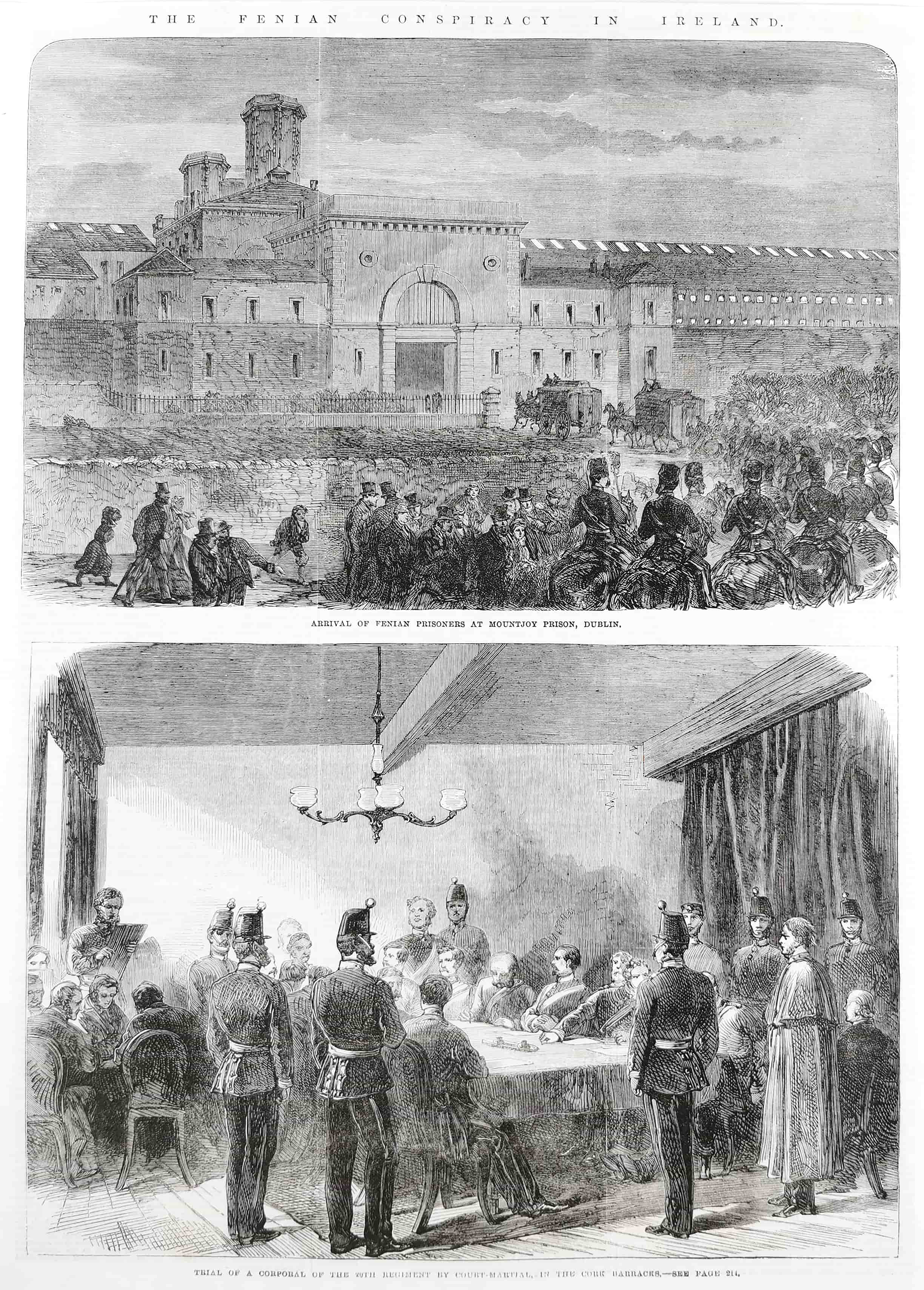 The Fenian Conspiracy in Ireland: Arrival of Fenian prisoners at Mountjoy prison, Dublin - Antique View from 1866