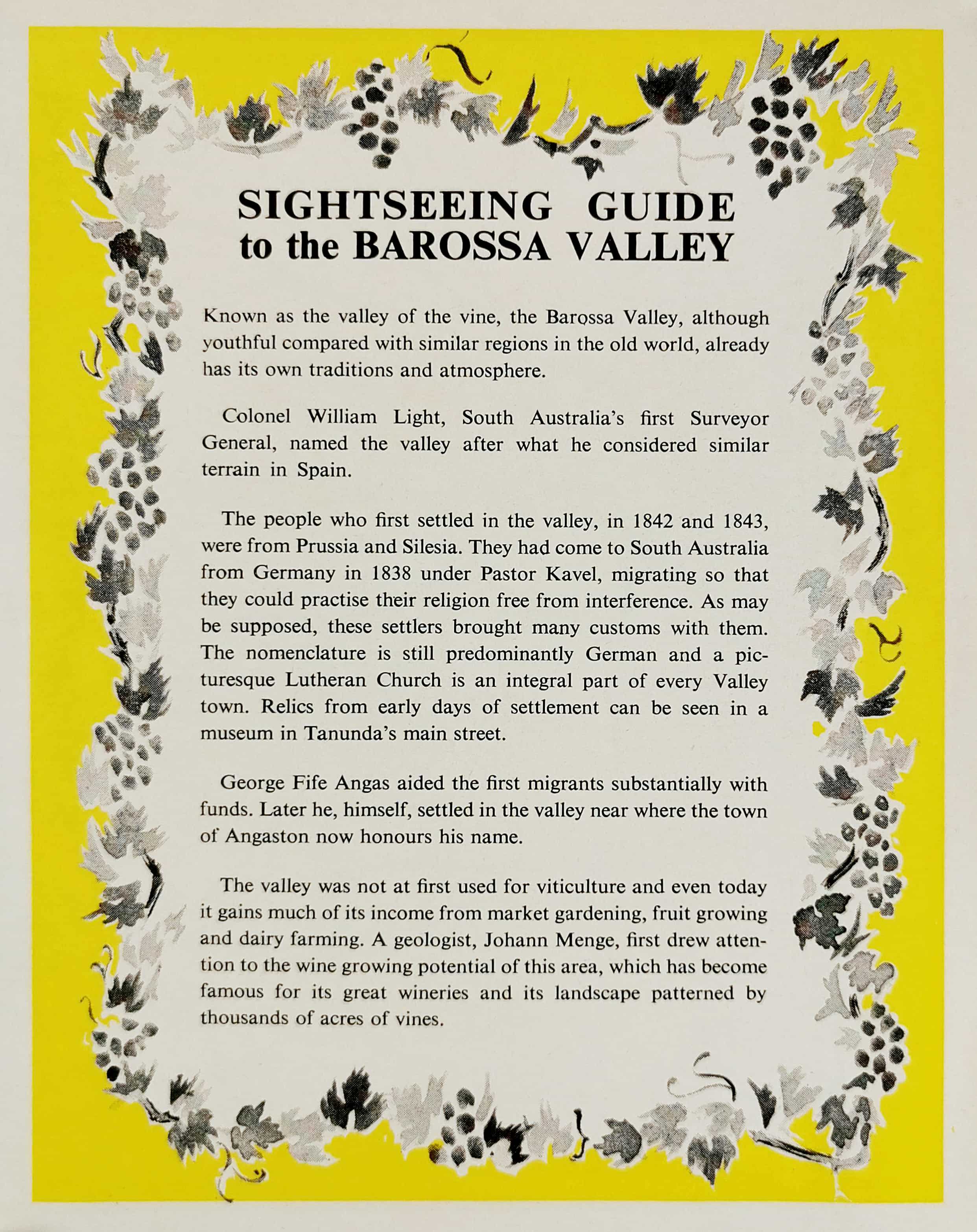Sightseeing Guide to the Barossa Valley - Vintage Ephemera from 1967