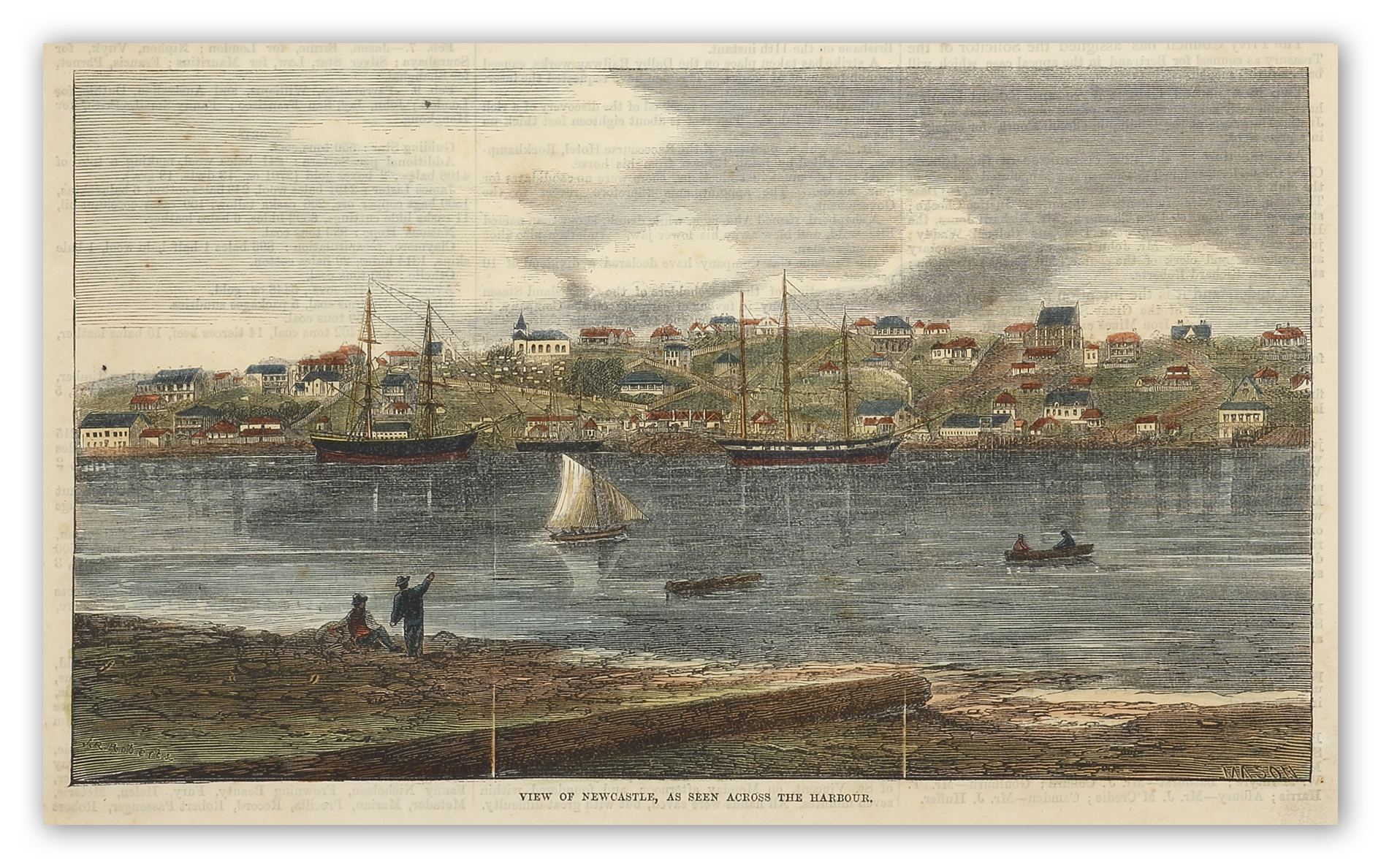 View of Newcastle, as Seen Across the Harbour. - Antique View from 1867