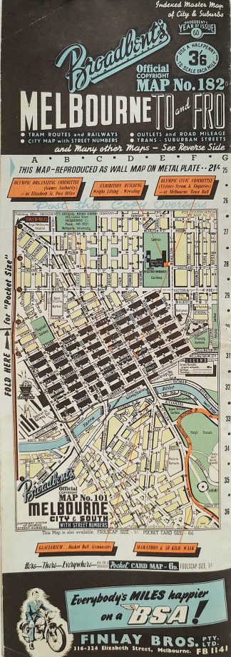 Broadbent's Melbourne, to and fro. - Vintage Map from 1956