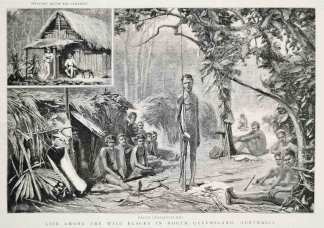 Life Among the Wild Blacks in North Queensland, Australia. - Antique Print from 1889