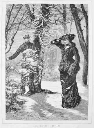 Christmas-Tide in England. - Antique Print from 1880