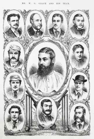Mr. W. G. Grace and His Team. The English Cricketers. - Antique Print from 1873